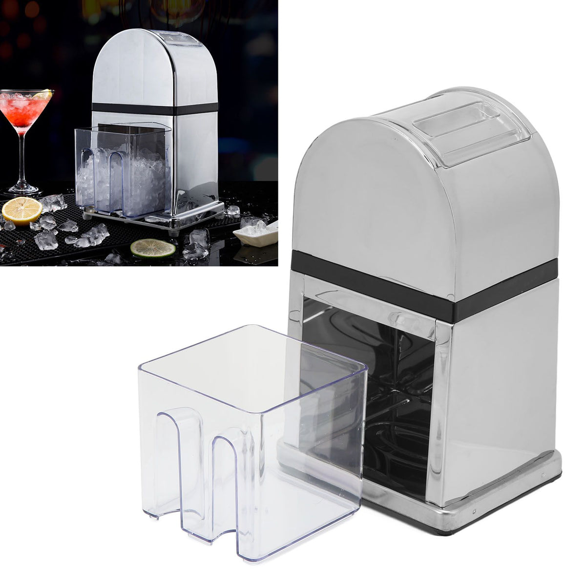 Manual Ice Crusher Labor Saving Hand Crank Shaved Ice Machine with Transparent Cover for Home Bar Restaurant