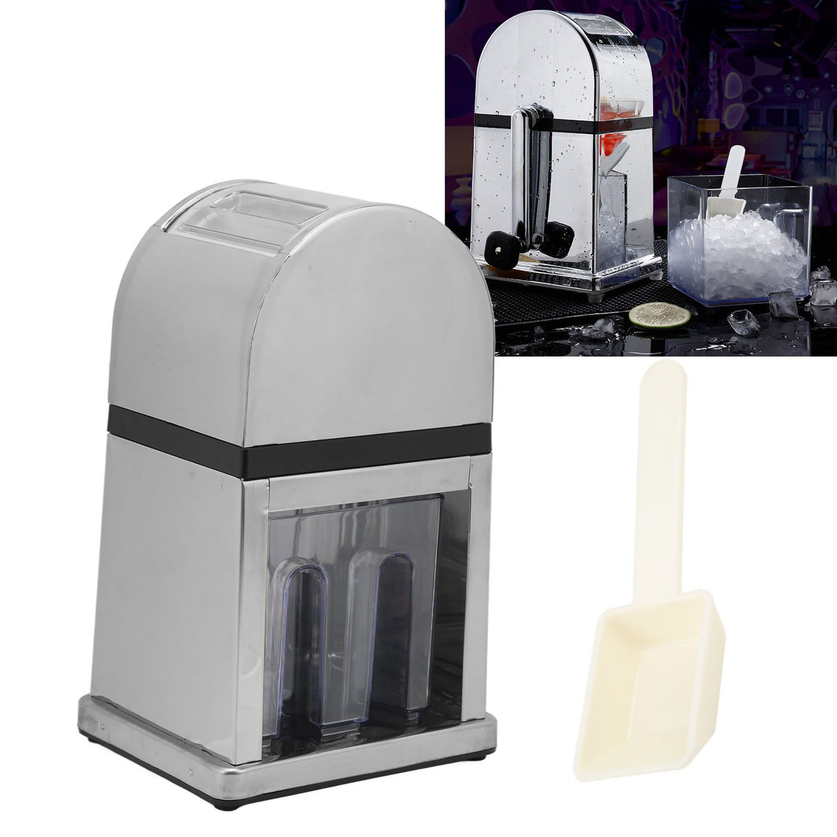 Manual Ice Crusher Labor Saving Hand Crank Shaved Ice Machine with Transparent Cover for Home Bar Restaurant
