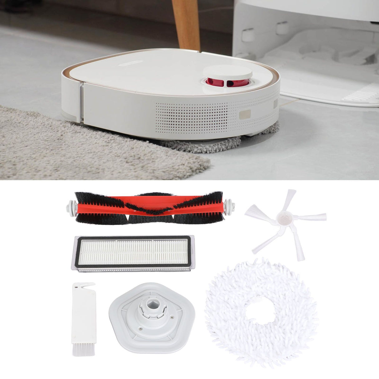 Vacuum Cleaner Parts Rolling Side Brush Filter Mop Cloth Set Kit for Dreame W10 Pro
