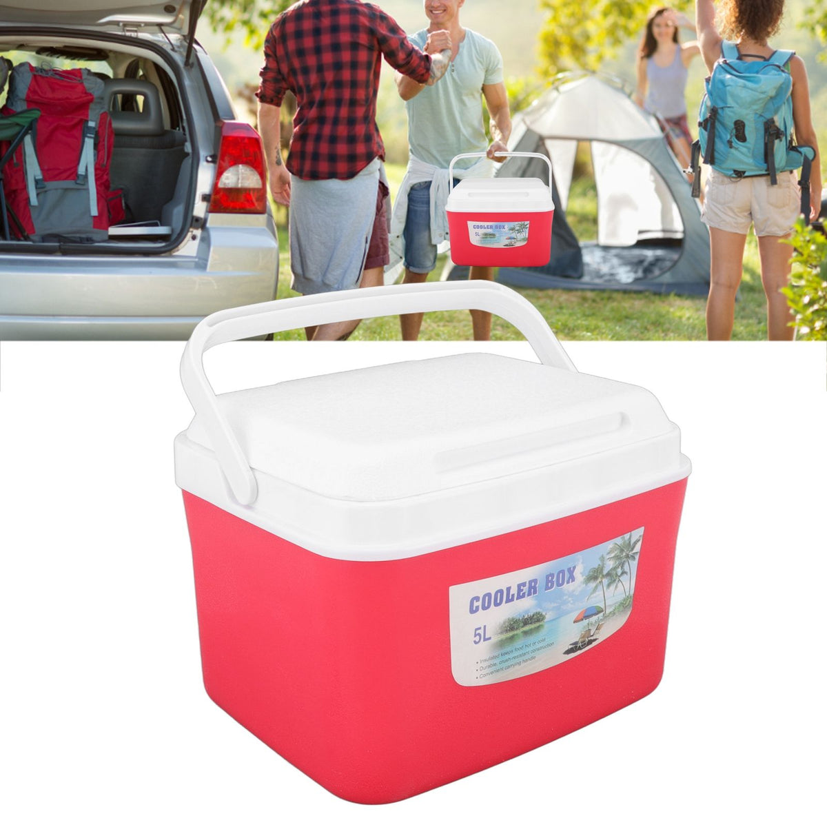 Warmer Cooler Constant Temp Long Lasting Portable Refrigerator Box with Handle for Food Medicine Car Camping 5L Red
