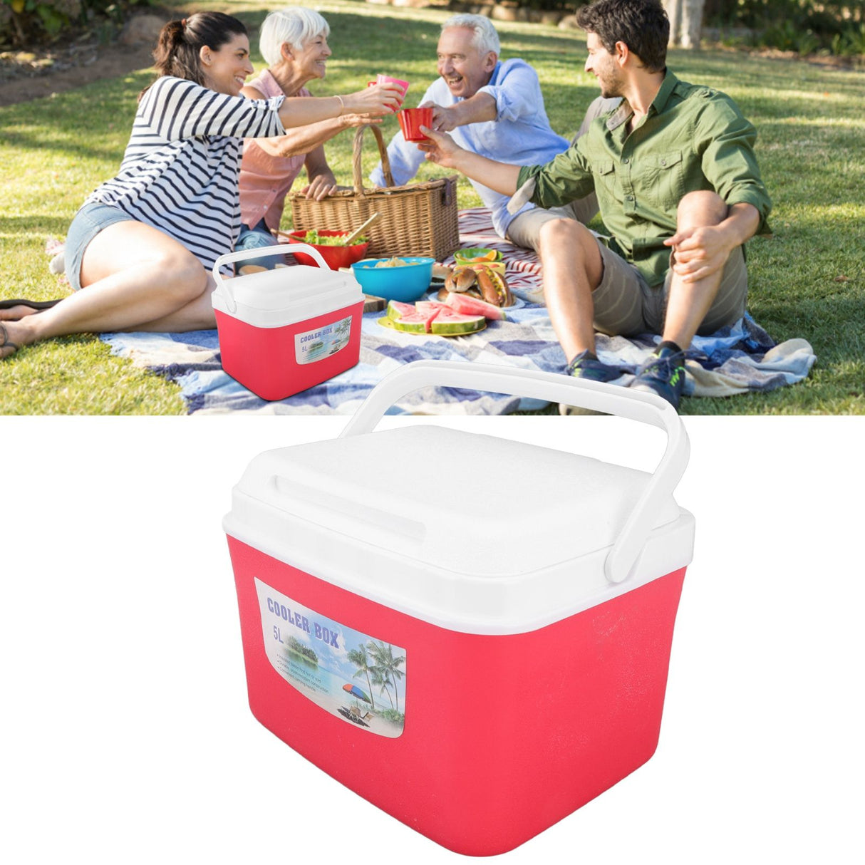 Warmer Cooler Constant Temp Long Lasting Portable Refrigerator Box with Handle for Food Medicine Car Camping 5L Red
