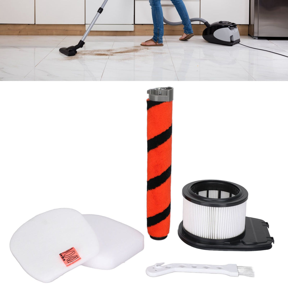 Roller Brush Filter White Cotton Cleaning Brush Set for Shark IZ300UK IZ320 Vacuum Cleaner