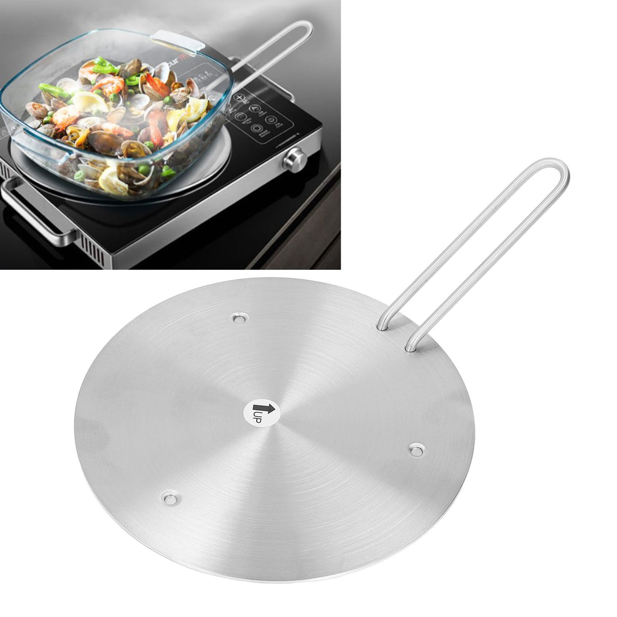 Heat Diffuser Stainless Steel Induction Cooker Diffuser Plate with Handle for Kitchen 19.5cm/7.68in