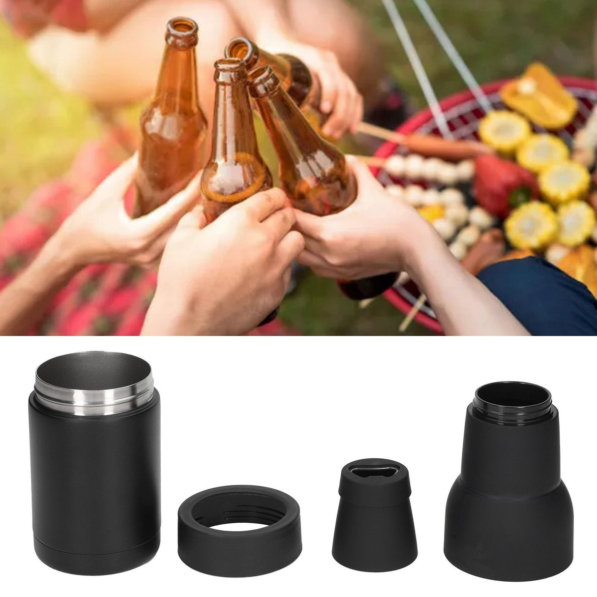 Vacuum Double Wall Stainless Steel Can Insulation and Cold Storage Tank with Bottle Opener Black