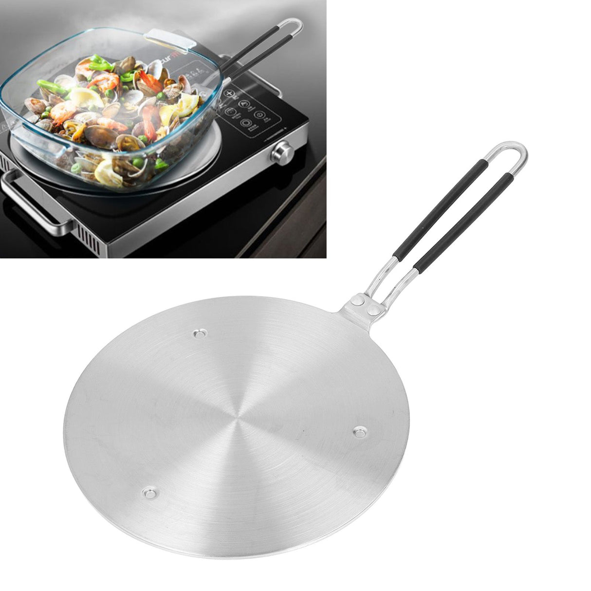 Heat Diffuser Plate Stainless Steel Fast Even Heat Induction Adapter Plate with Long Handle for Induction Cooker Iron Pan Type 24
