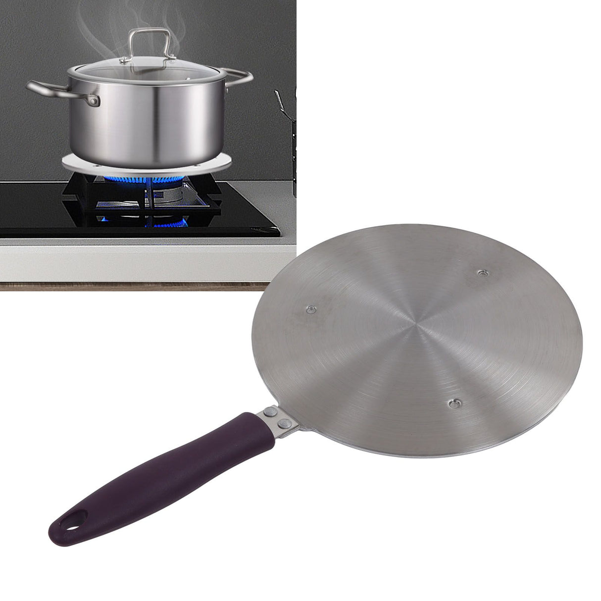 Induction Adapter Plate Stainless Steel Heat Diffuser with Purple Handle Kitchen Accessories for Iron Pot Ceramic Pot 21.5cm/8.46in