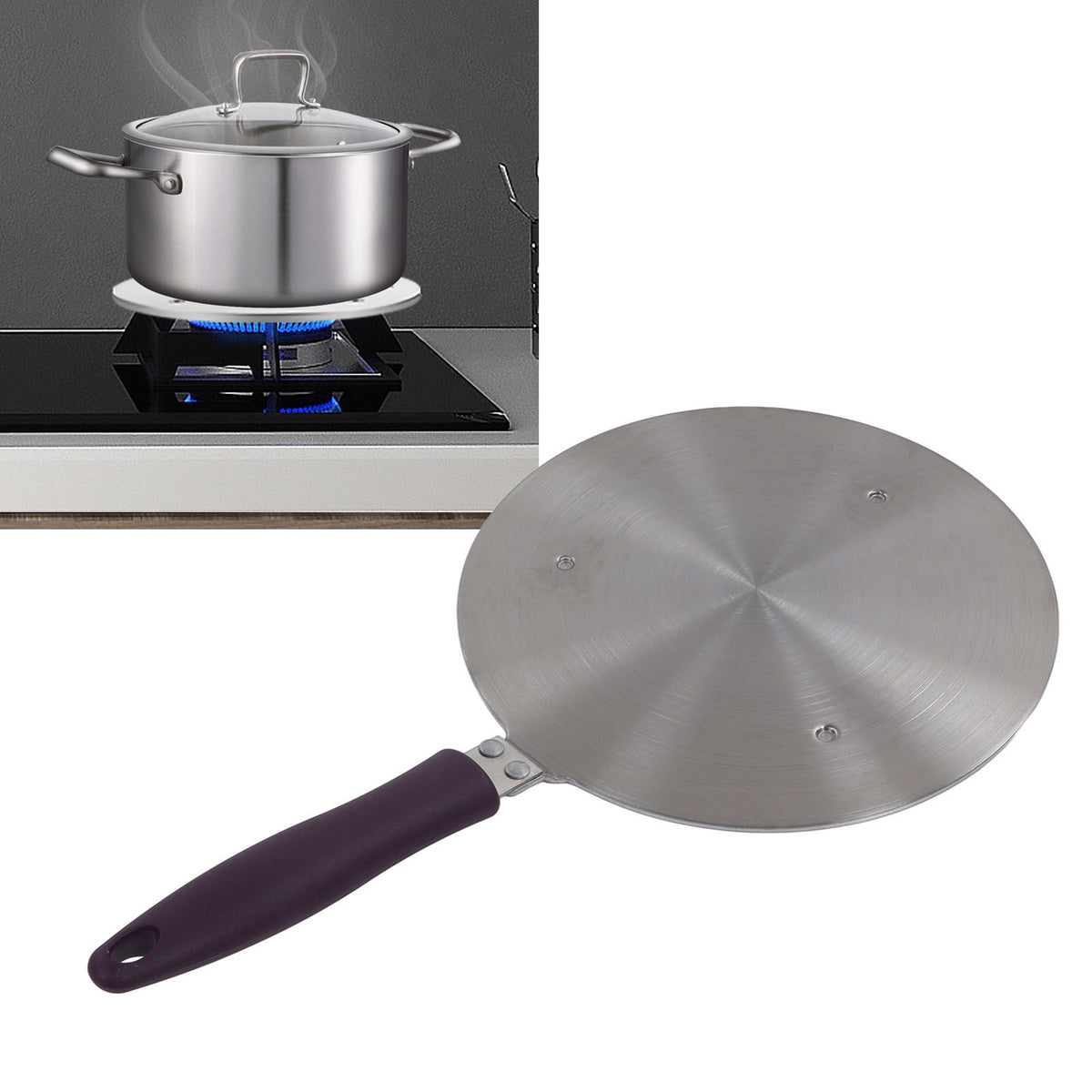 Induction Adapter Plate Stainless Steel Heat Diffuser with Purple Handle Kitchen Accessories for Iron Pot Ceramic Pot 23.5cm/9.25in