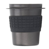 58mm Stainless Steel Coffee Dosing Cup Coffee Machine Handle Receiving Powder Cup with Silicone Ring Black - Front View
