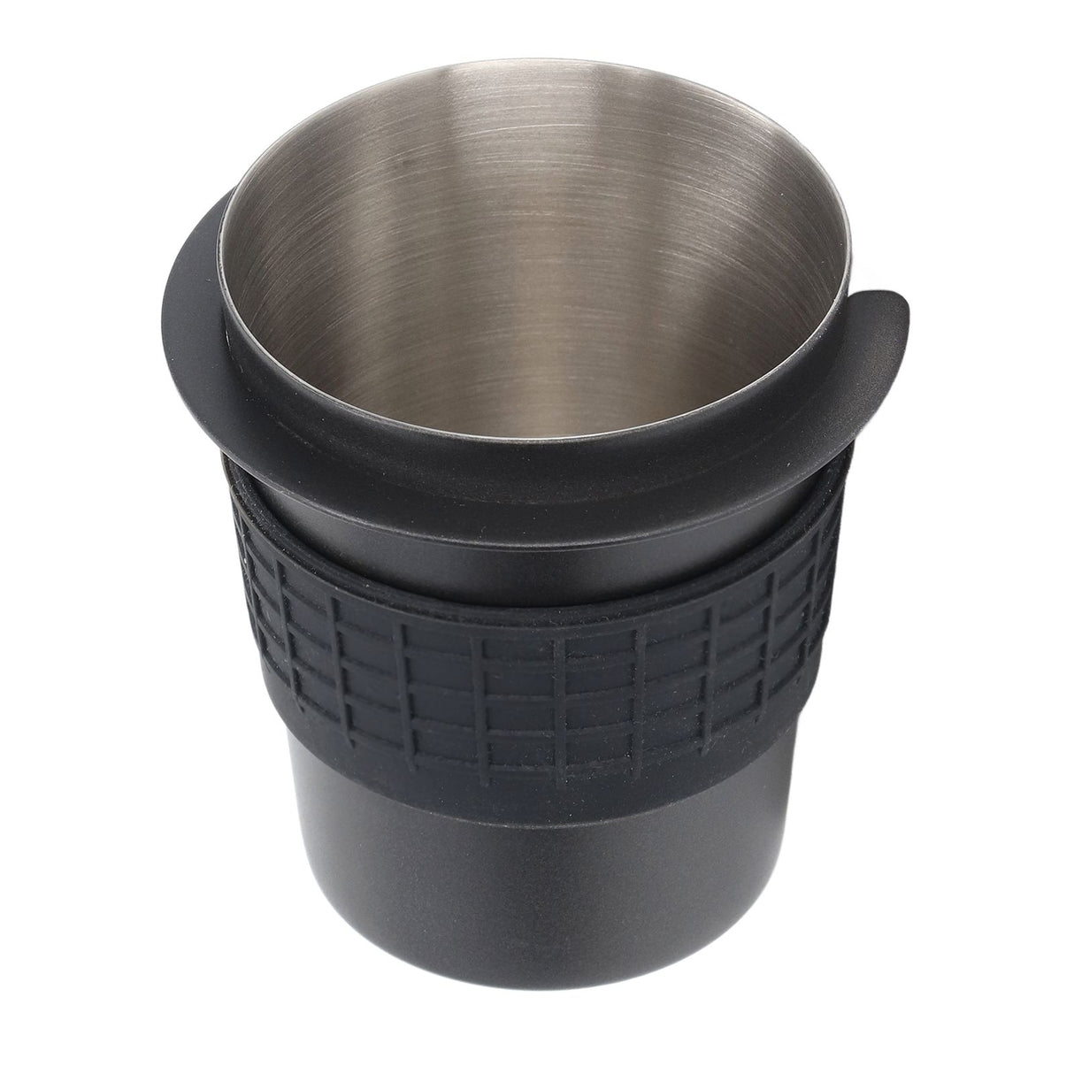 58mm Stainless Steel Coffee Dosing Cup Coffee Machine Handle Receiving Powder Cup with Silicone Ring Black