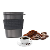 58mm Stainless Steel Coffee Dosing Cup Coffee Machine Handle Receiving Powder Cup with Silicone Ring Black