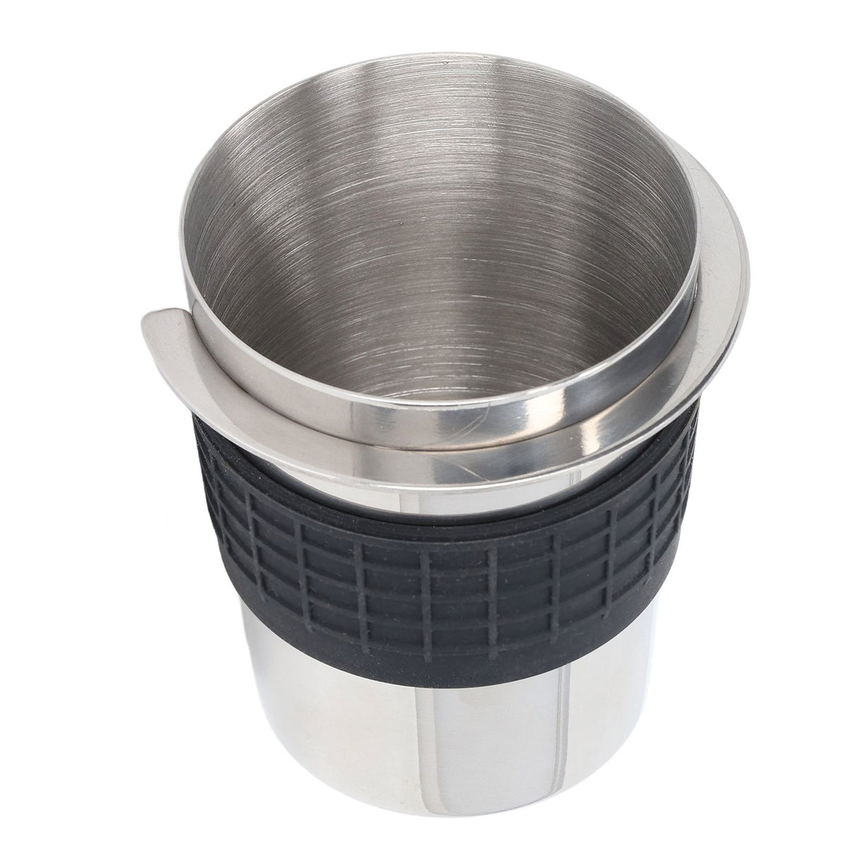 58mm Stainless Steel Coffee Dosing Cup Coffee Machine Handle Receiving Powder Cup with Silicone Ring Stainless Steel Color