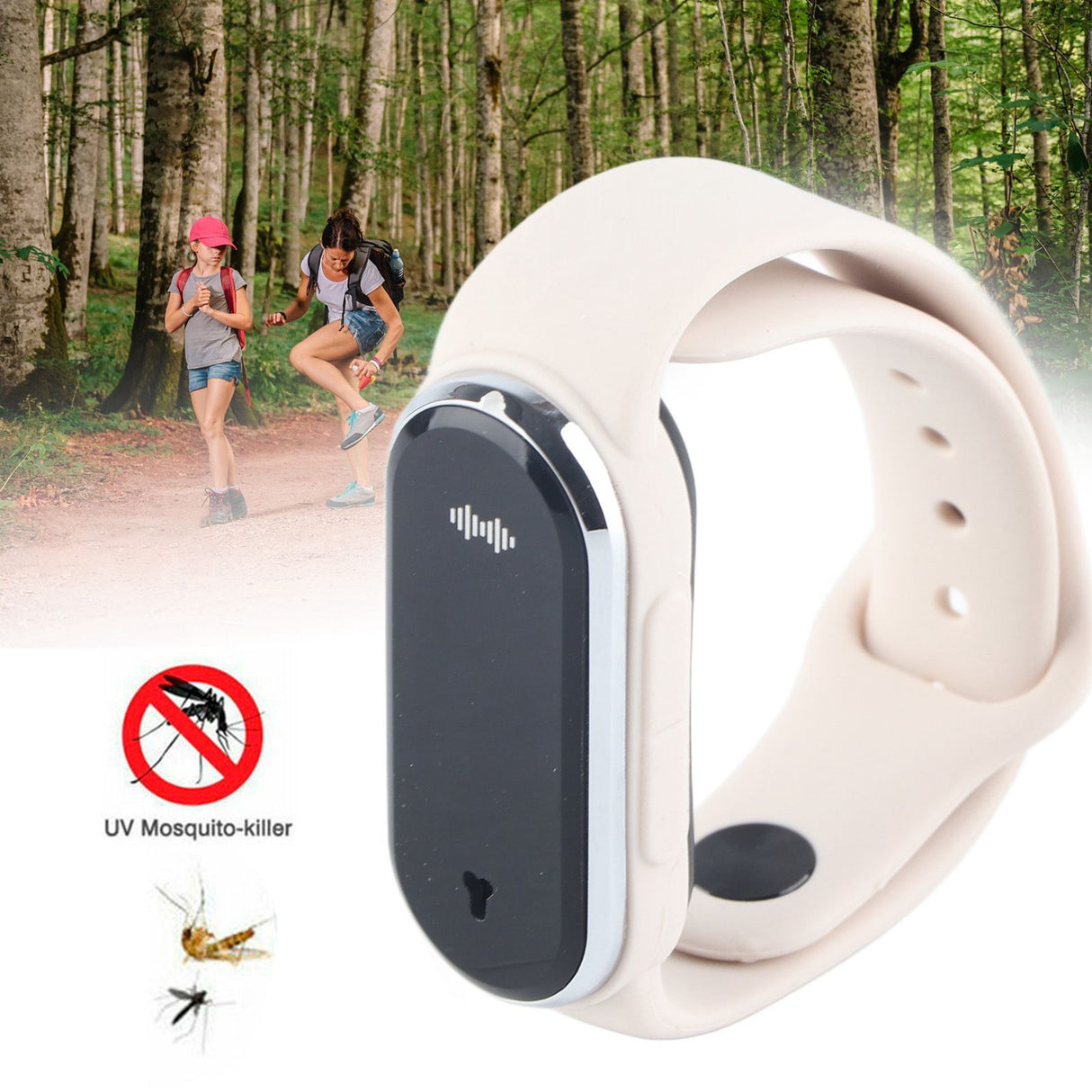 Mosquito Repellent Bracelet 5V 1A 90mah USB Rechargeable Step Counting Temperature Ultrasonic Wristband White