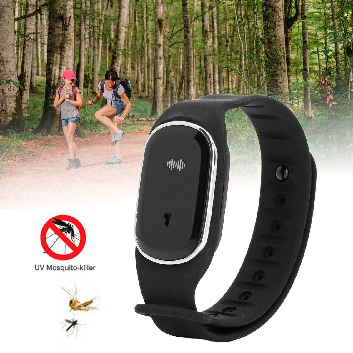 Mosquito Repellent Bracelet Outdoor Ultrasonic USB Charging Anti Mosquito Wristband for Kids Pregnant Woman Black