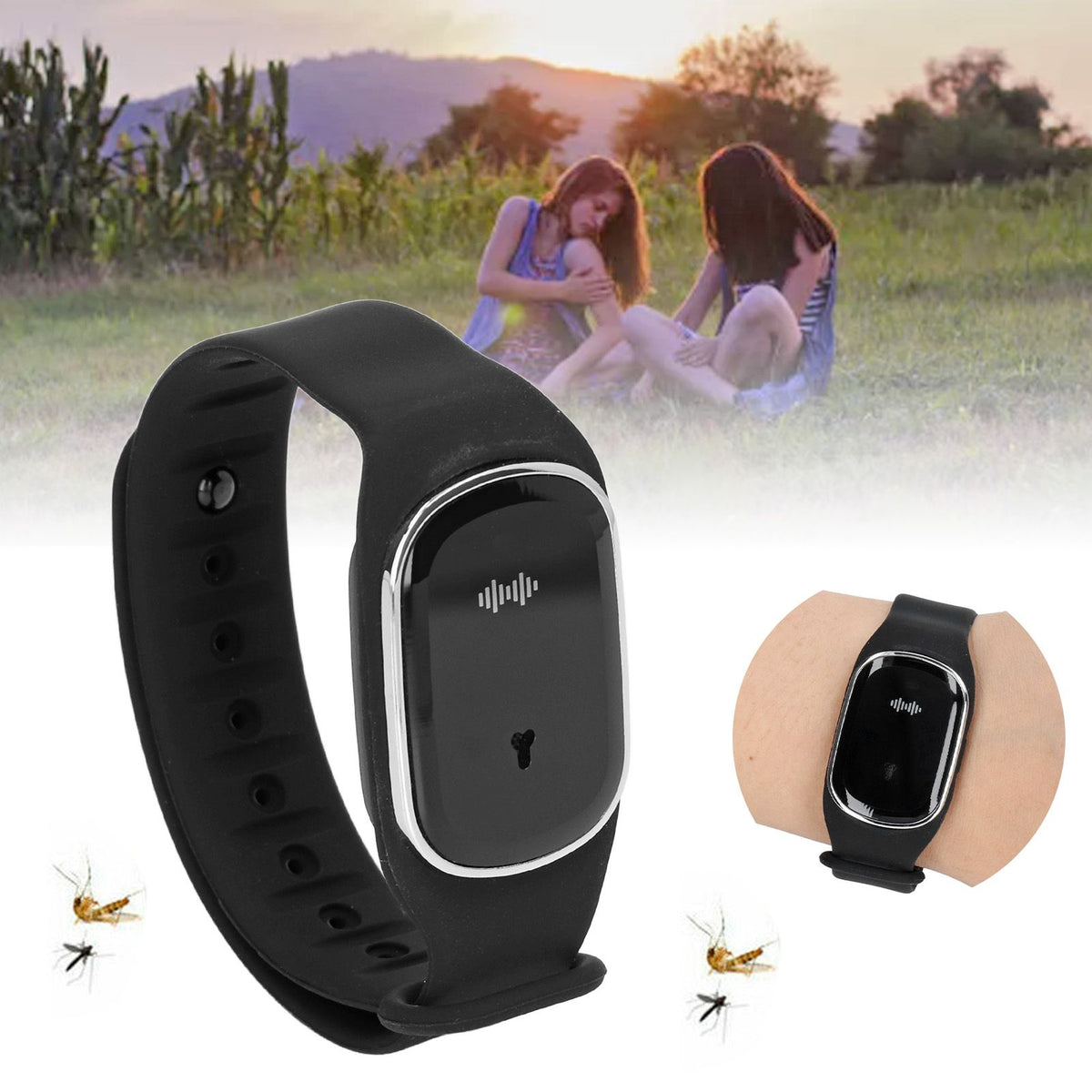 Mosquito Repellent Bracelet Outdoor Ultrasonic USB Charging Anti Mosquito Wristband for Kids Pregnant Woman Black