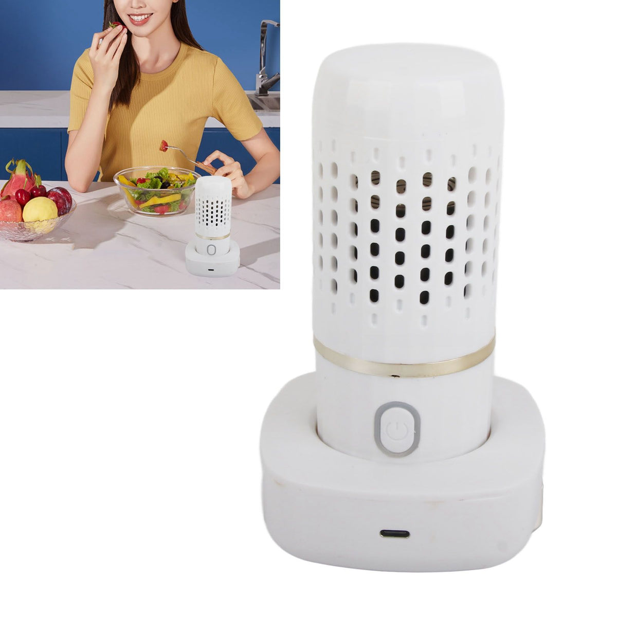 Vegetable Washing Machine Multifunction Wireless USB Charging Auto Capsule Fruit Purifier for Kitchen White