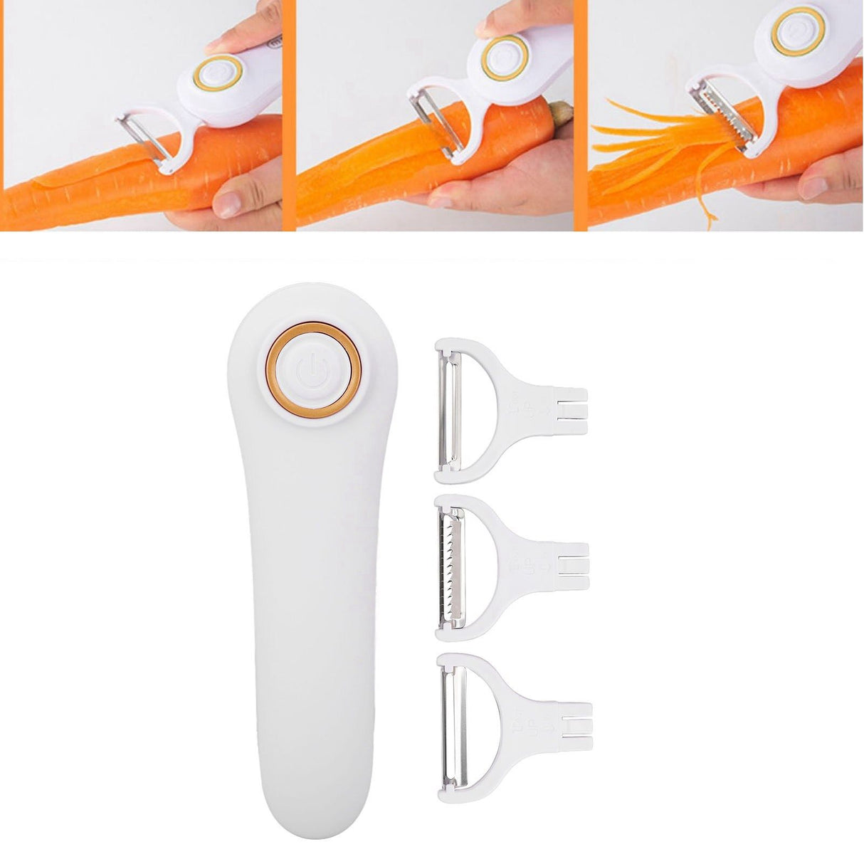 Electric Peeler Handheld USB Rechargeable Fruit Vegetables Peeler with 3 Cutter Heads for Home