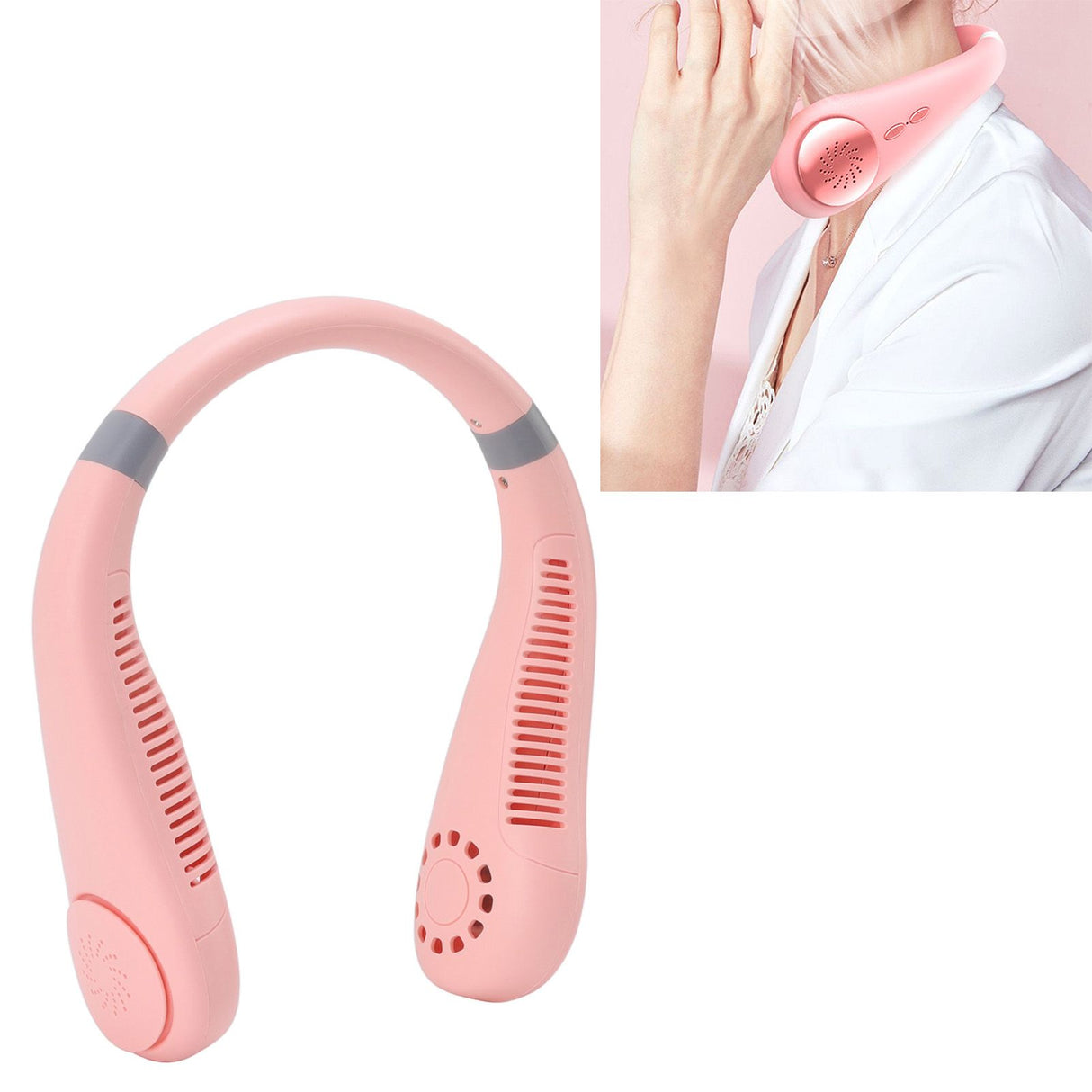 Bladeless Neck Fan Breathing Light 2400mah Rechargeable Hands Free Mini Neck Fan for Outdoor Travel Pink