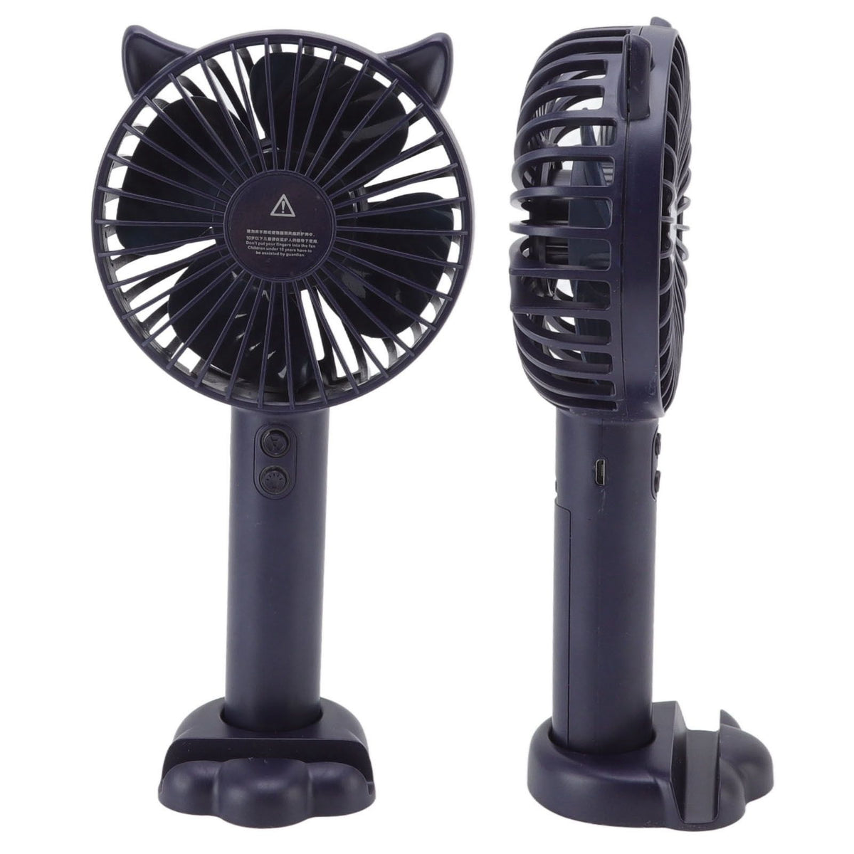 Hand Held Fan Portable USB Rechargeable Cute 3 Speed Wind Regulable ABS PC Battery Operated Fan for Travel Dark Blue
