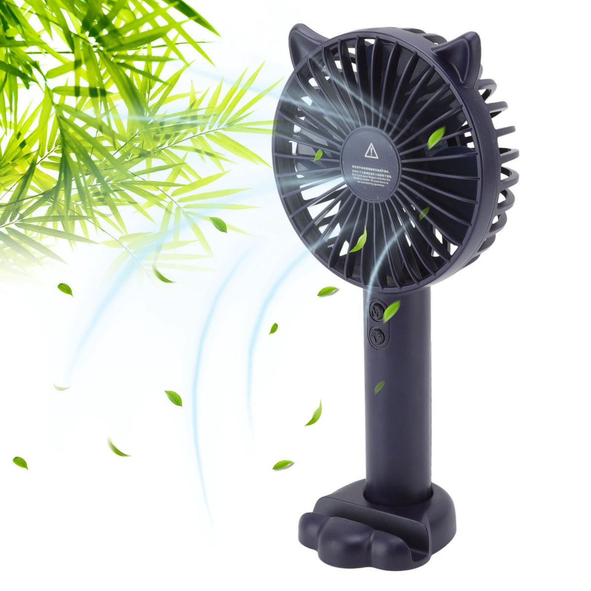 Hand Held Fan Portable USB Rechargeable Cute 3 Speed Wind Regulable ABS PC Battery Operated Fan for Travel Dark Blue
