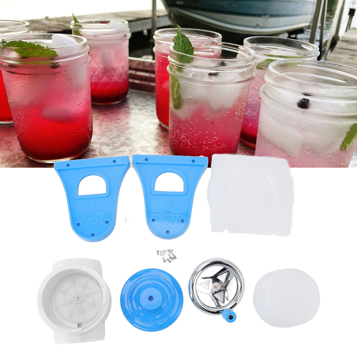 Hand Crank Shaved Ice Machine Stainless Steel Blades Safe Portable Ice Crusher for Home Restaurants Cafes Food Stalls Blue