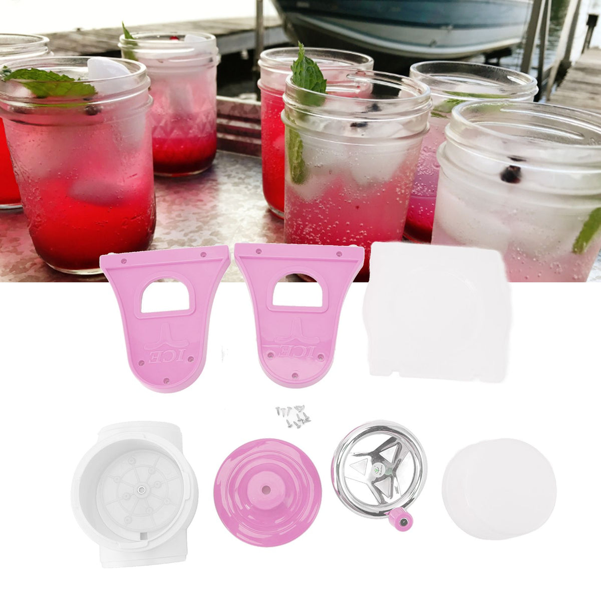 Hand Crank Shaved Ice Machine Stainless Steel Blades Safe Portable Ice Crusher for Home Restaurants Cafes Food Stalls Pink