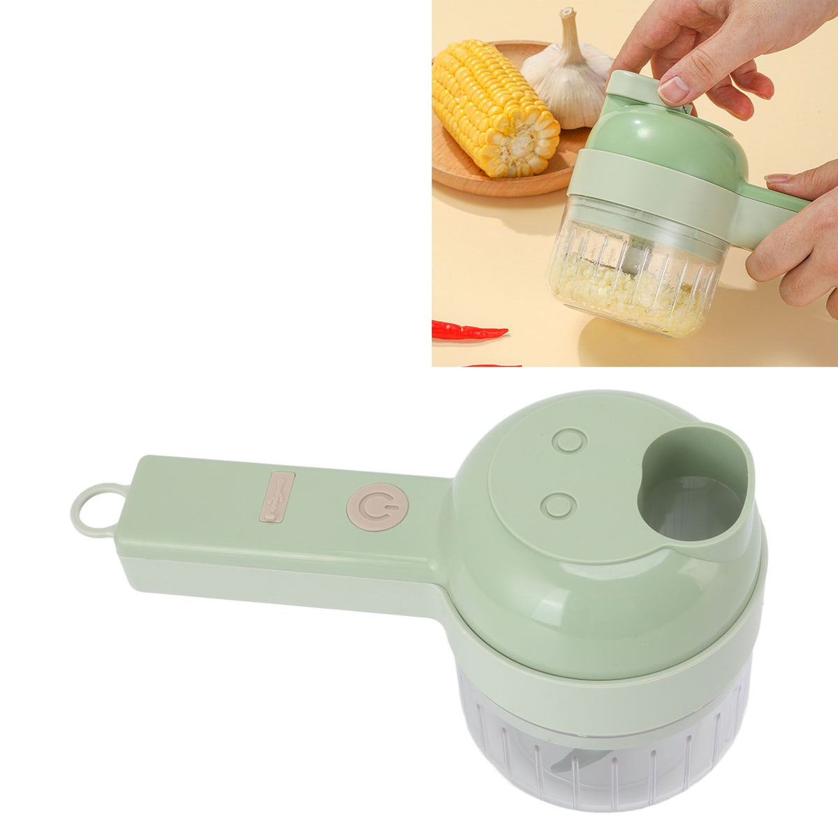 Garlic Chopper Handheld USB Charging Open Feeding Port Waterproof Body Stainless Steel Blade Food Chopper