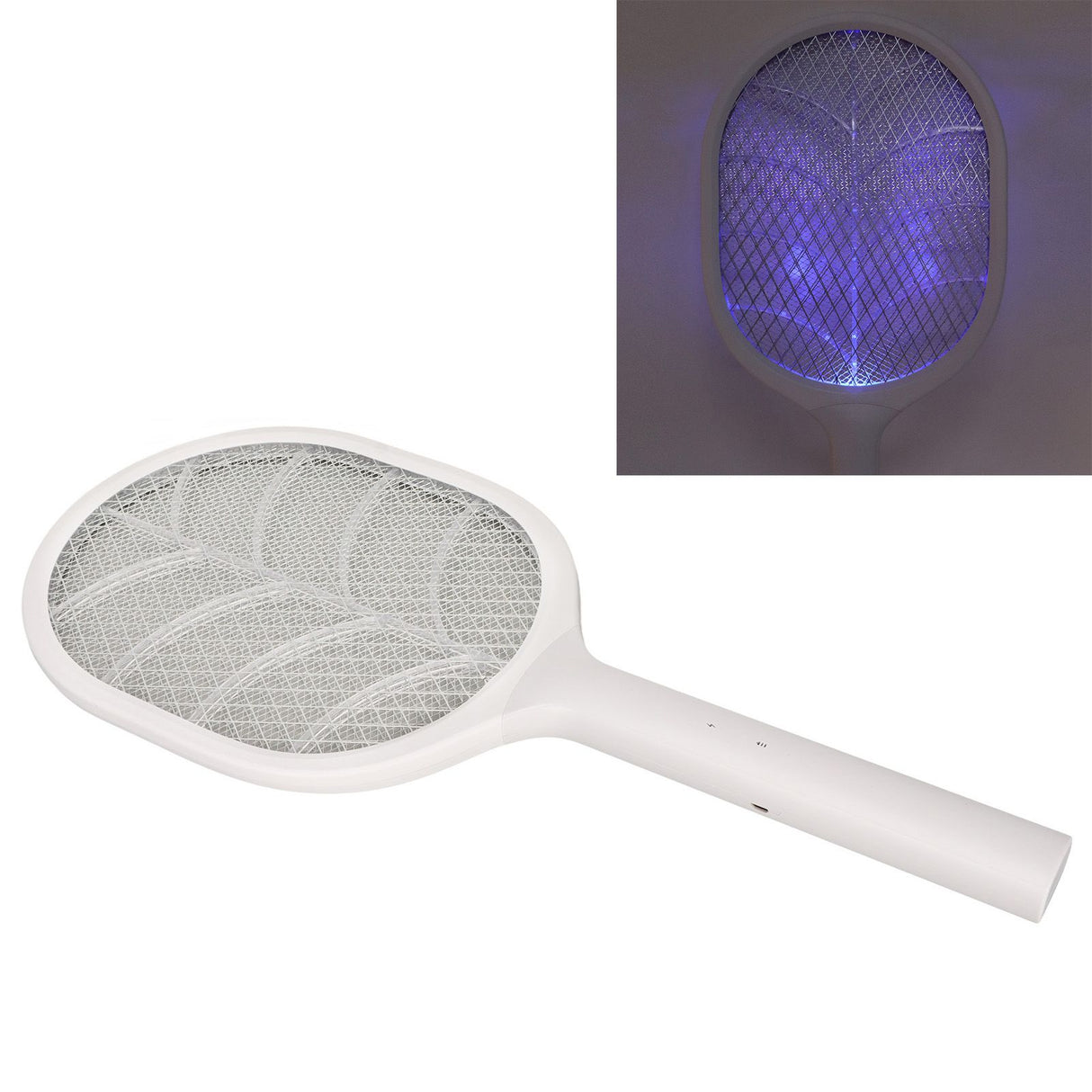 Electric Fly Swatter USB Charging Purple Light 3 Layers Safety Net Mosquito Swatter Racket with Base