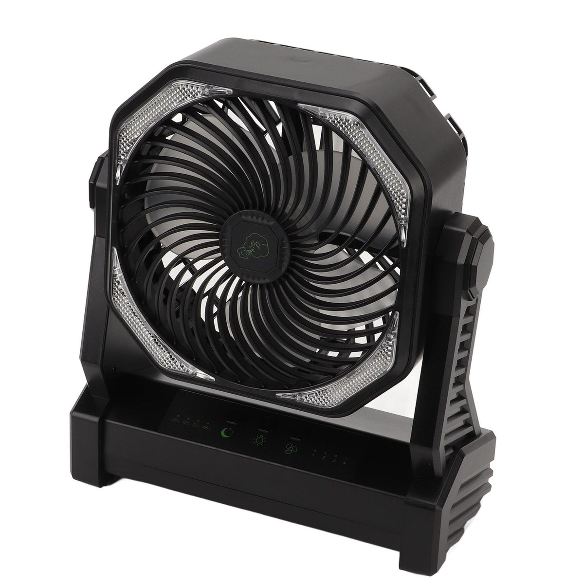 Camping Fan with LED Lantern 4 Levels 270 Degree Pivot Large Air Volume USB Rechargeable Outdoor Tent Fan with Light Hook Black