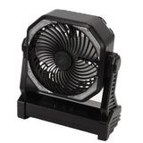Camping Fan with LED Lantern 4 Levels 270 Degree Pivot Large Air Volume USB Rechargeable Outdoor Tent Fan with Light Hook Black - Front View