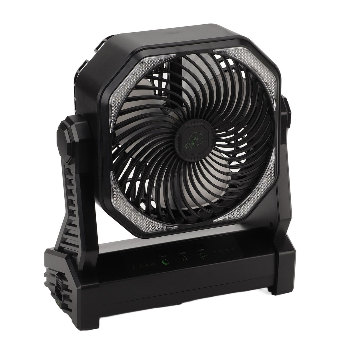 Camping Fan with LED Lantern 4 Levels 270 Degree Pivot Large Air Volume USB Rechargeable Outdoor Tent Fan with Light Hook Black