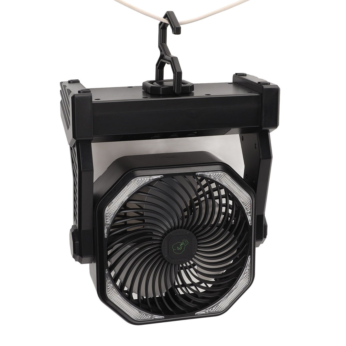 Camping Fan with LED Lantern 4 Levels 270 Degree Pivot Large Air Volume USB Rechargeable Outdoor Tent Fan with Light Hook Black