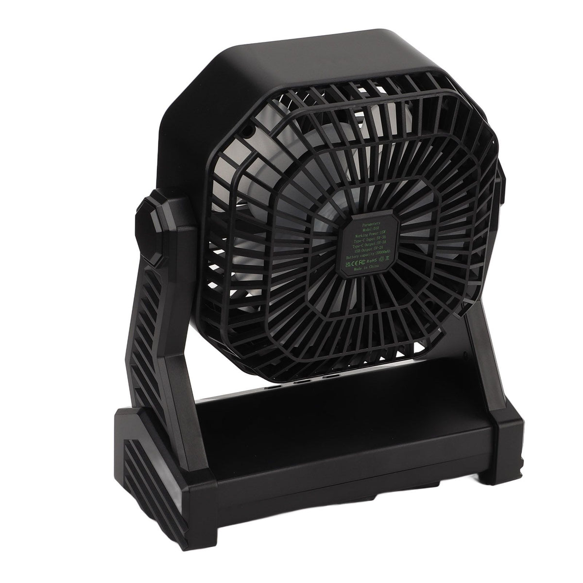 Camping Fan with LED Lantern 4 Levels 270 Degree Pivot Large Air Volume USB Rechargeable Outdoor Tent Fan with Light Hook Black