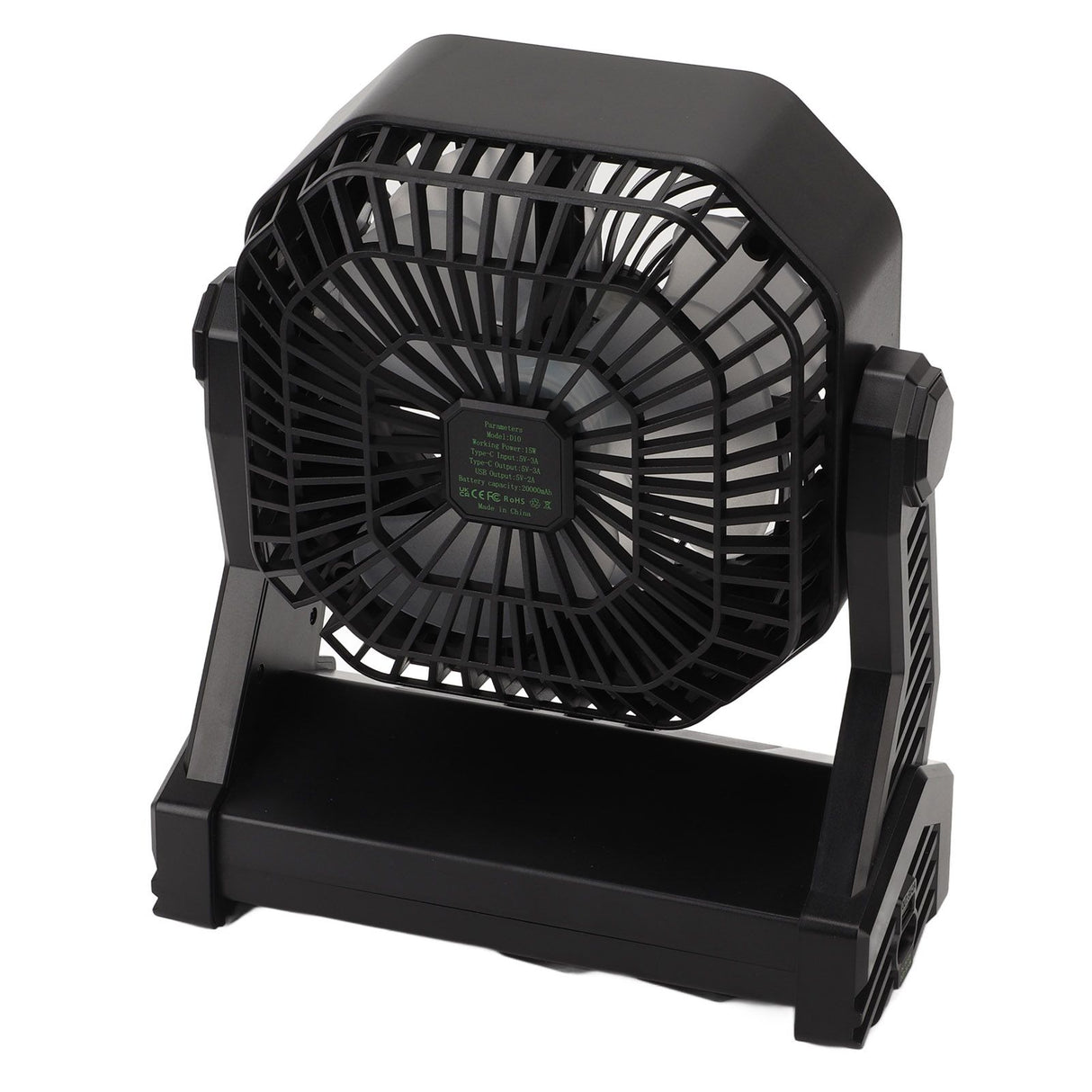 Camping Fan with LED Lantern 4 Levels 270 Degree Pivot Large Air Volume USB Rechargeable Outdoor Tent Fan with Light Hook Black