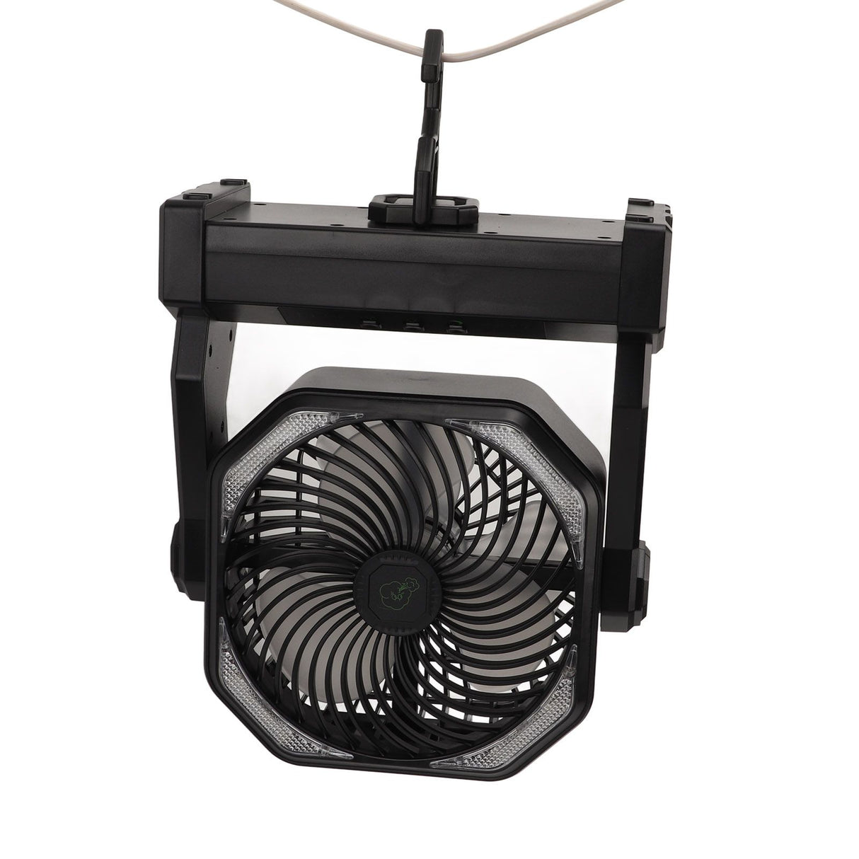 Camping Fan with LED Lantern 4 Levels 270 Degree Pivot Large Air Volume USB Rechargeable Outdoor Tent Fan with Light Hook Black