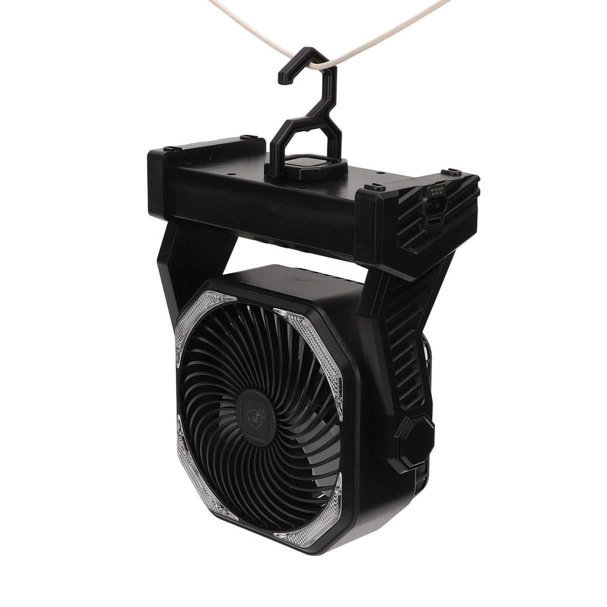 Camping Fan with LED Lantern 4 Levels 270 Degree Pivot Large Air Volume USB Rechargeable Outdoor Tent Fan with Light Hook Black
