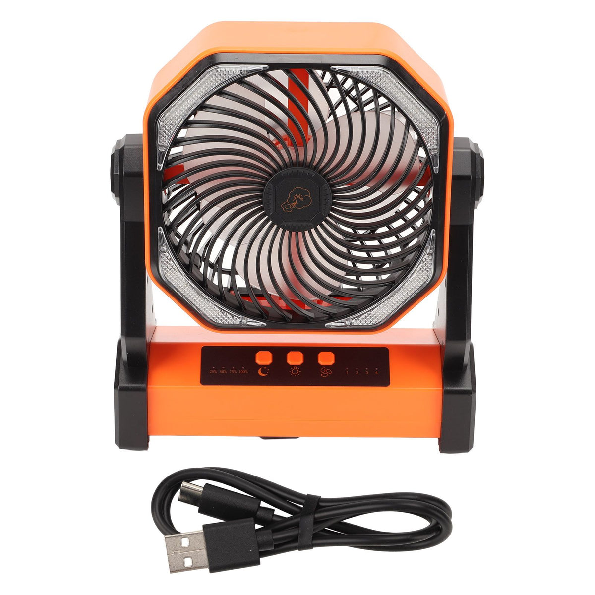 Camping Fan with LED Lantern 4 Levels 270 Degree Pivot Large Air Volume USB Rechargeable Outdoor Tent Fan with Light Hook Orange