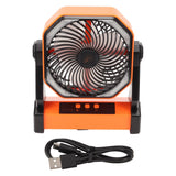 Camping Fan with LED Lantern 4 Levels 270 Degree Pivot Large Air Volume USB Rechargeable Outdoor Tent Fan with Light Hook Orange