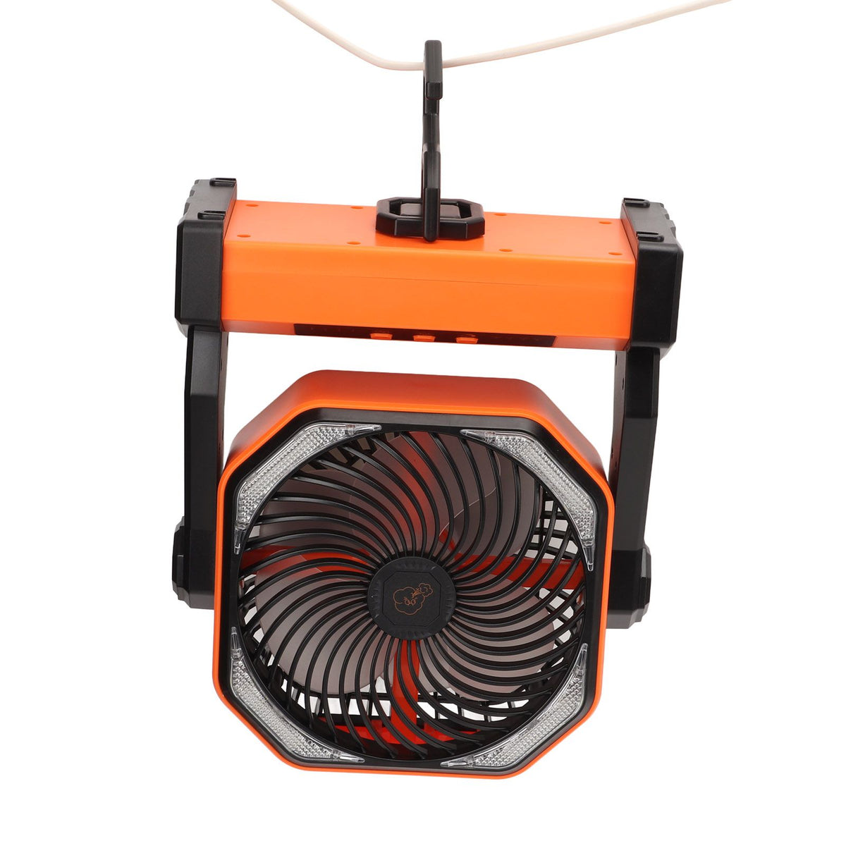 Camping Fan with LED Lantern 4 Levels 270 Degree Pivot Large Air Volume USB Rechargeable Outdoor Tent Fan with Light Hook Orange