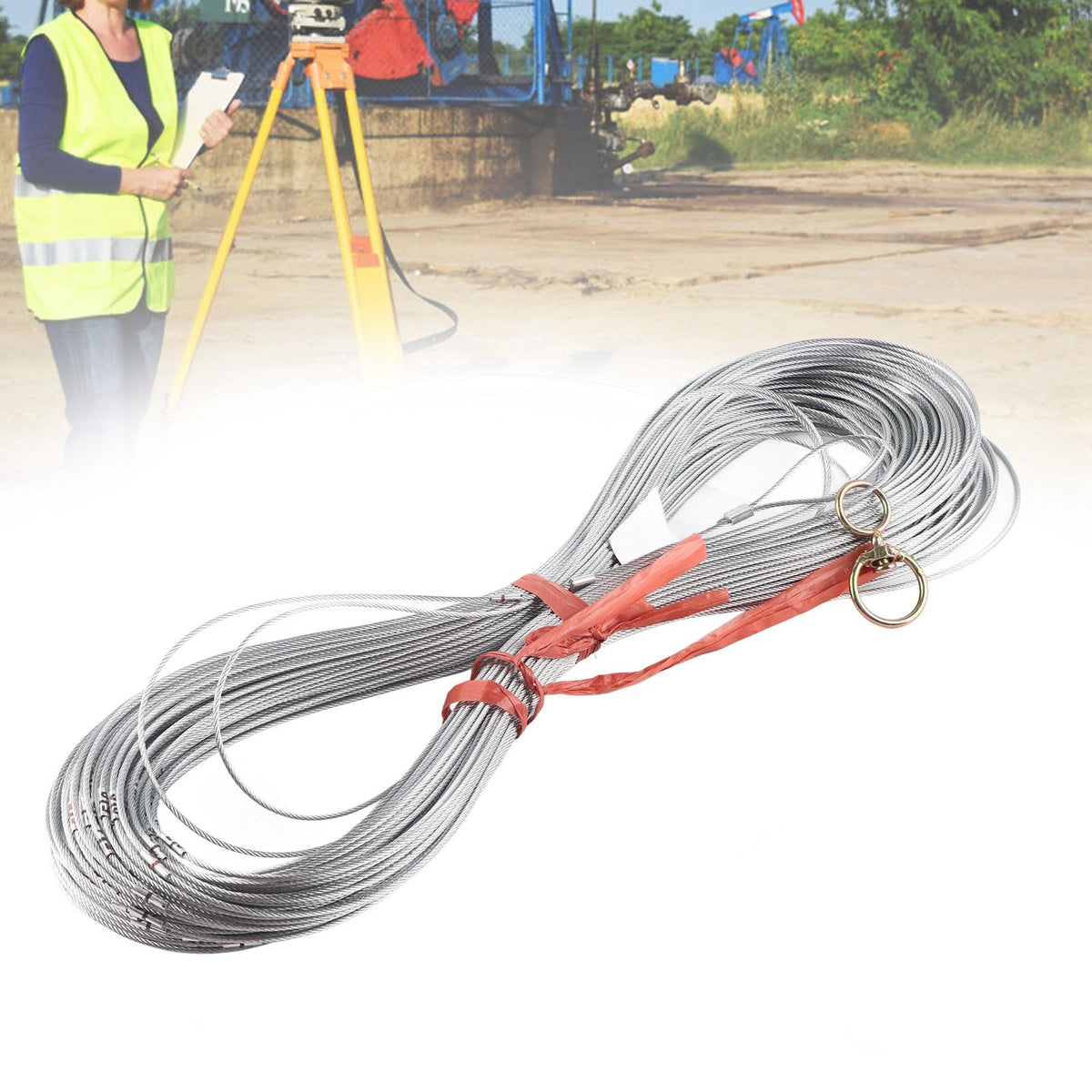 Steel Wire Measuring Rope Good Flexibility Sturdy Steel Rope Measuring Cord with Scale for Well Construction 100m/328.1ft