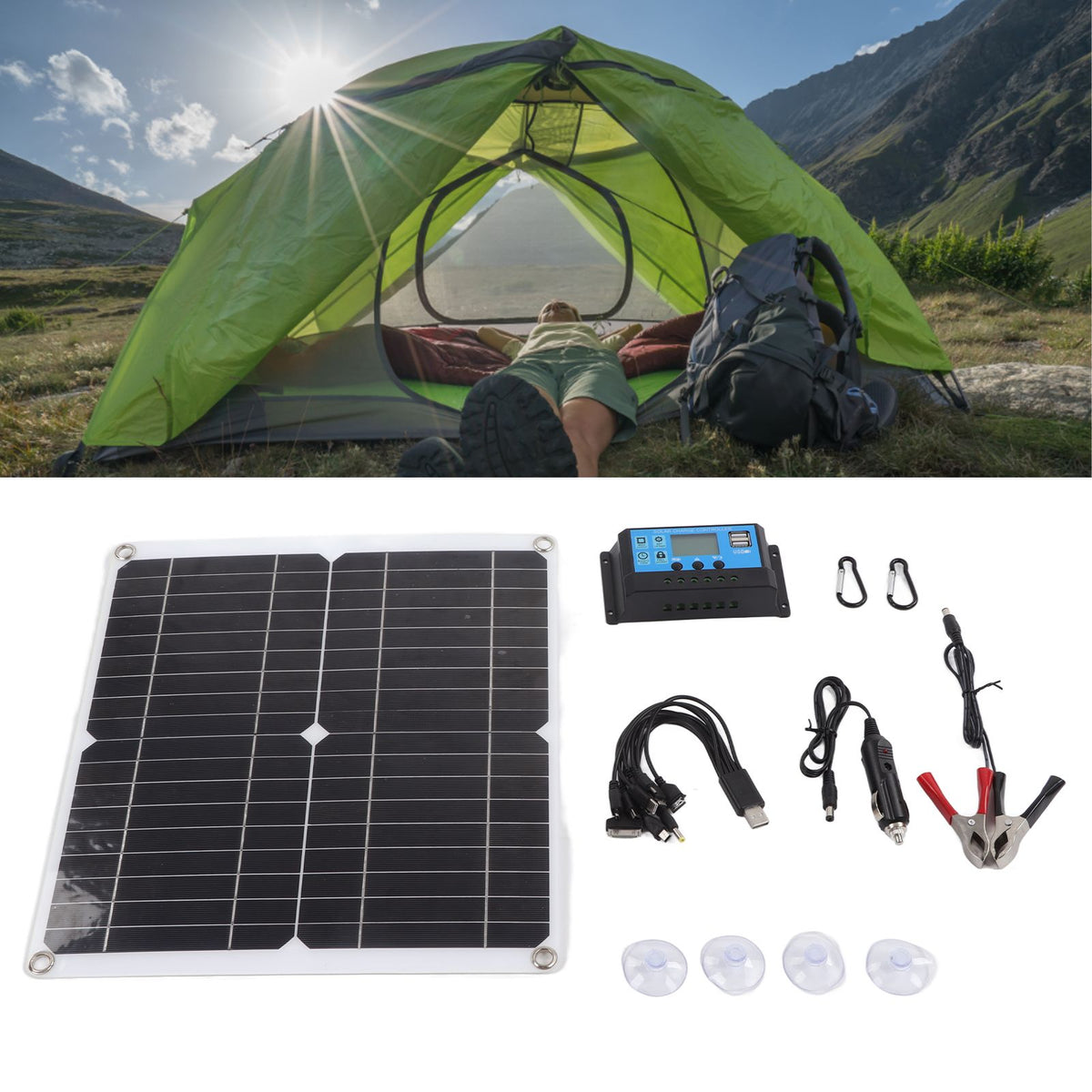 Solar Panel Kit 20W 12V Monocrystalline IP65 Waterproof DIY Solar Panel with 10A Solar Charge Controller for Outdoor