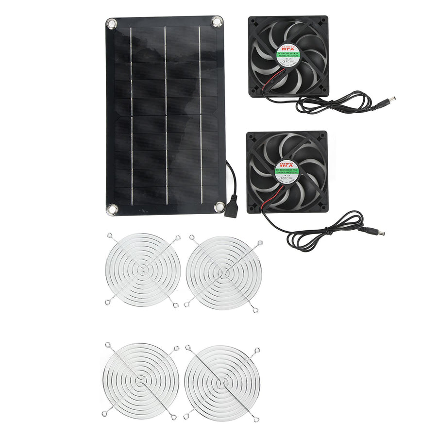 Solar Fan Portable Safe Environment Friendly Dual Exhaust Fan with Solar Panel for Pet House DC 12V