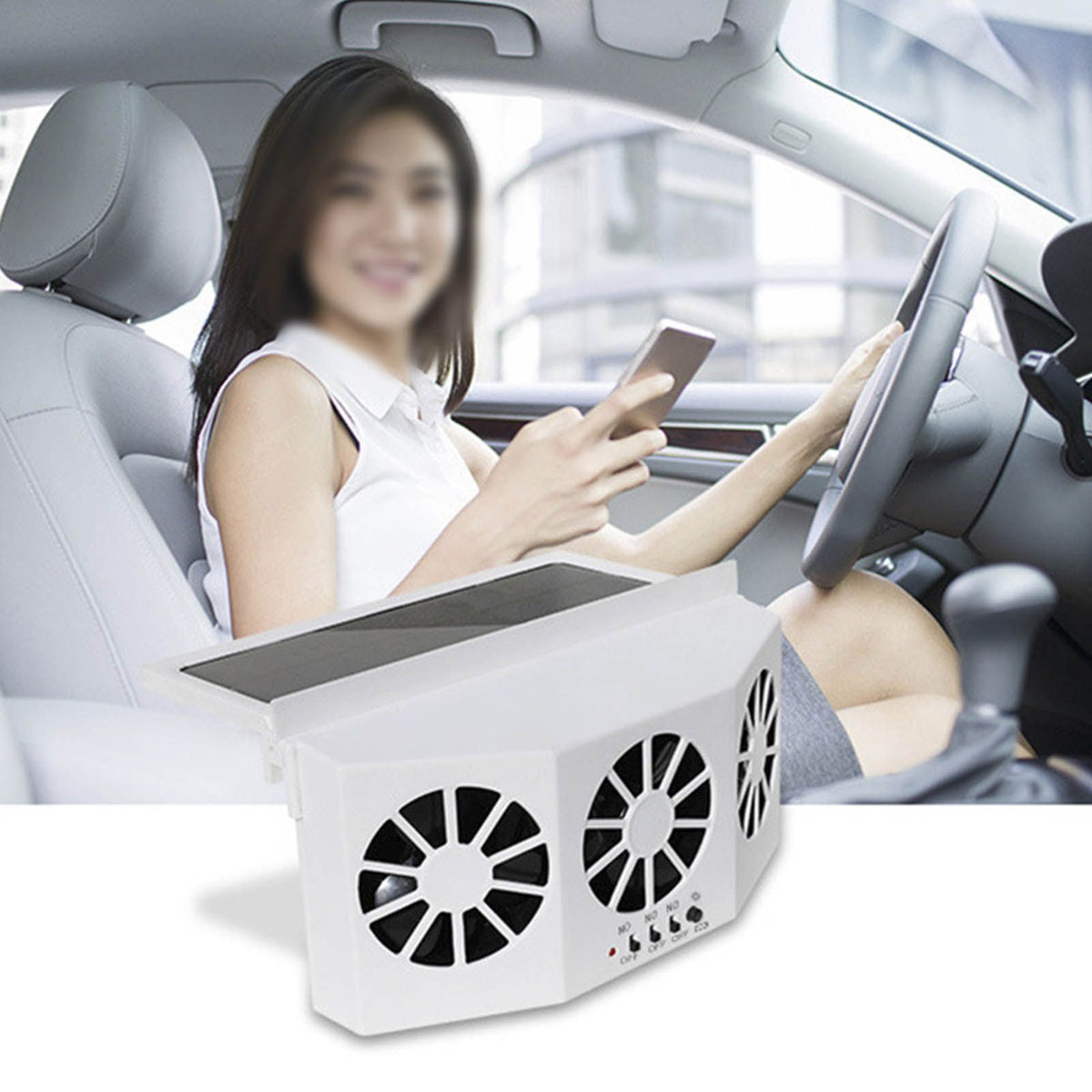 Solar Powered Car Cooler Large Wide Angle 3 Fans Deodorant Energy Saving Car Exhaust Ventilation Fan White
