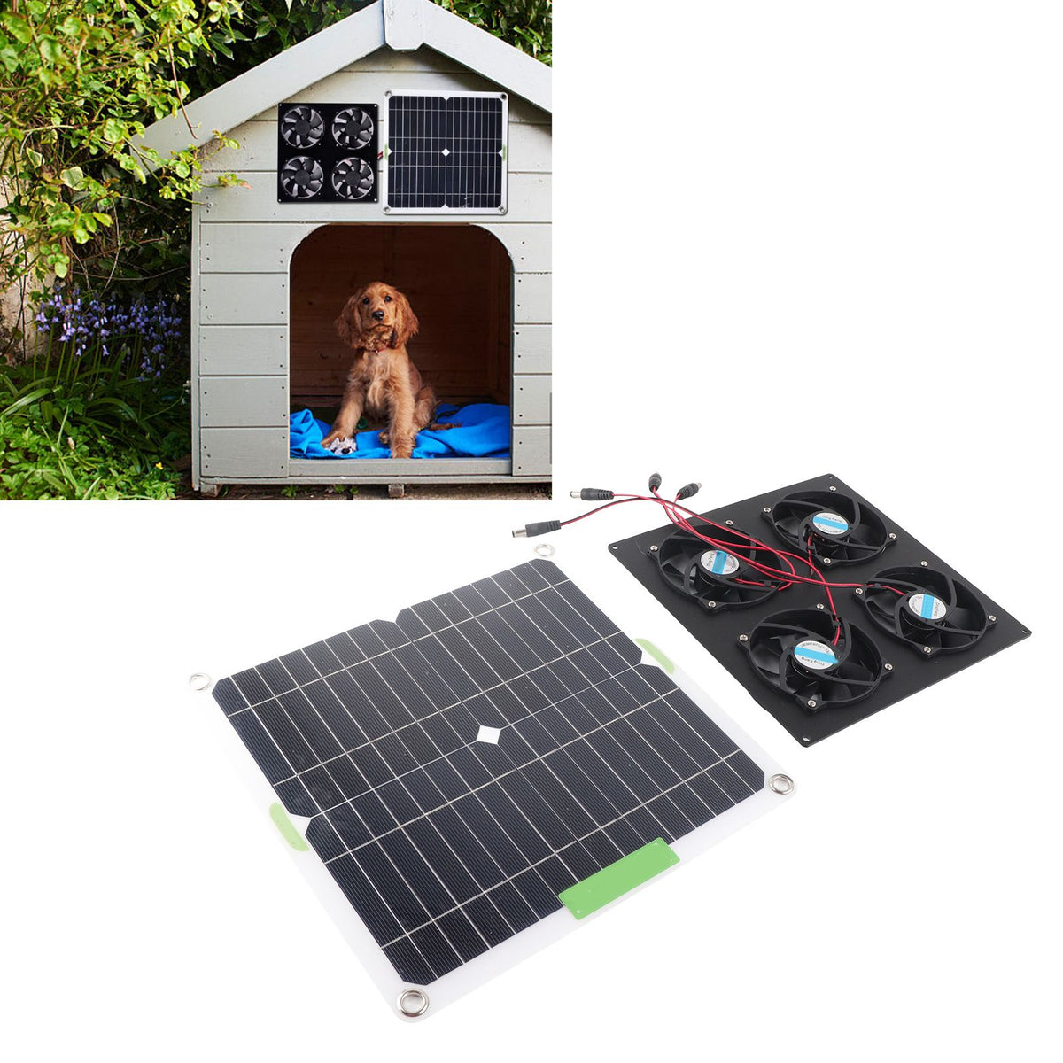 Solar Panel Fan Kit Waterproof Monocrystalline Silicon Solar Fan 4 Ports Ventilator Exhaust Fan for Greenhouses