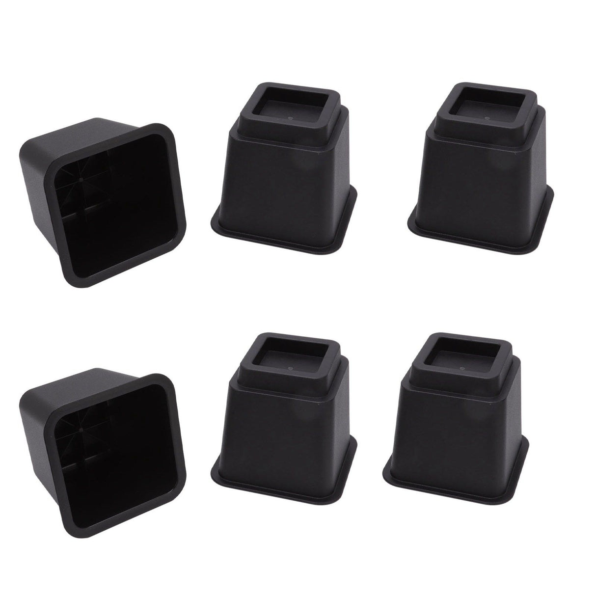6pcs Bed Risers 5in High Quadrate Trapezoidal Ergonomic Plastic Black Furniture Risers Blocks for Home Office