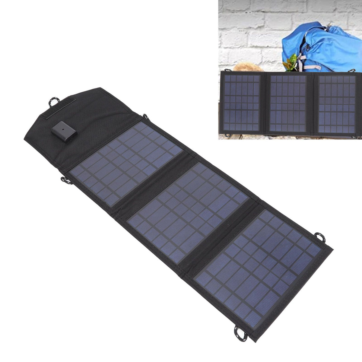 Solar Charger Portable Foldable Polysilicon Solar Power Bank with Hooks for Camping 10.5W 5V
