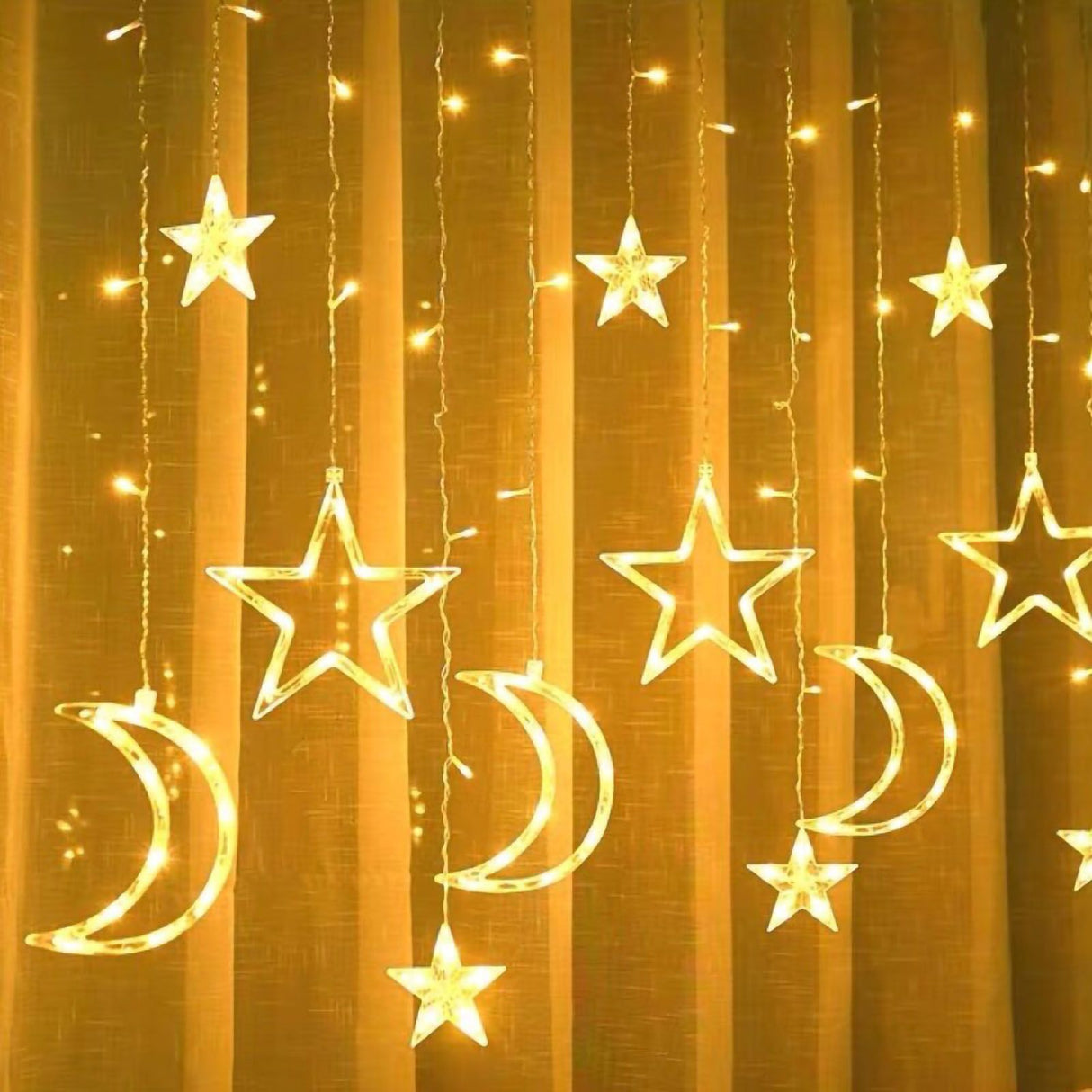 Star Moon Curtain String Lights LED Lamp Add Romantic Ambience Window Curtain Lights for Bedroom Living Room Shop Warm White