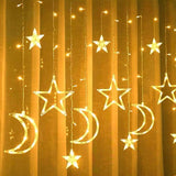Star Moon Curtain String Lights LED Lamp Add Romantic Ambience Window Curtain Lights for Bedroom Living Room Shop Warm White