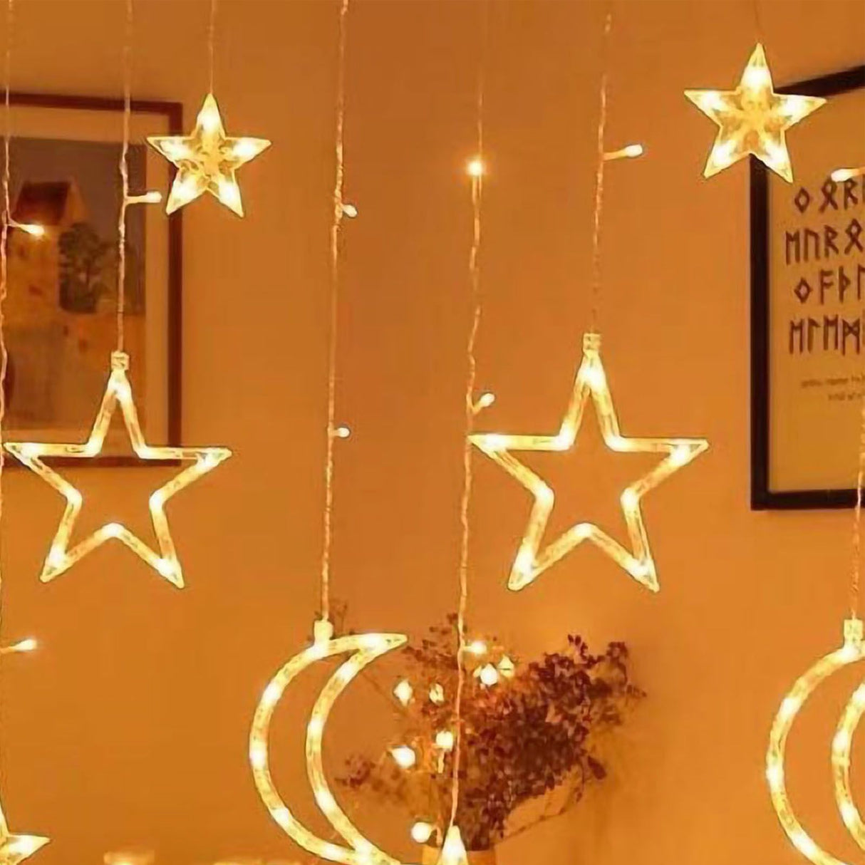 Star Moon Curtain String Lights LED Lamp Add Romantic Ambience Window Curtain Lights for Bedroom Living Room Shop Warm White