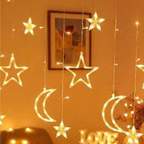 Star Moon Curtain String Lights LED Lamp Add Romantic Ambience Window Curtain Lights for Bedroom Living Room Shop Warm White
