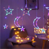 Star Moon Curtain String Lights LED Lamp Add Romantic Ambience Window Curtain Lights for Bedroom Living Room Shop Color - Front View